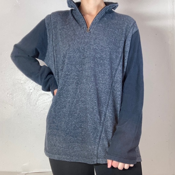Two Tone Classic Navy Quarter Zip Pullover Sweatshirt - Picture 1 of 10